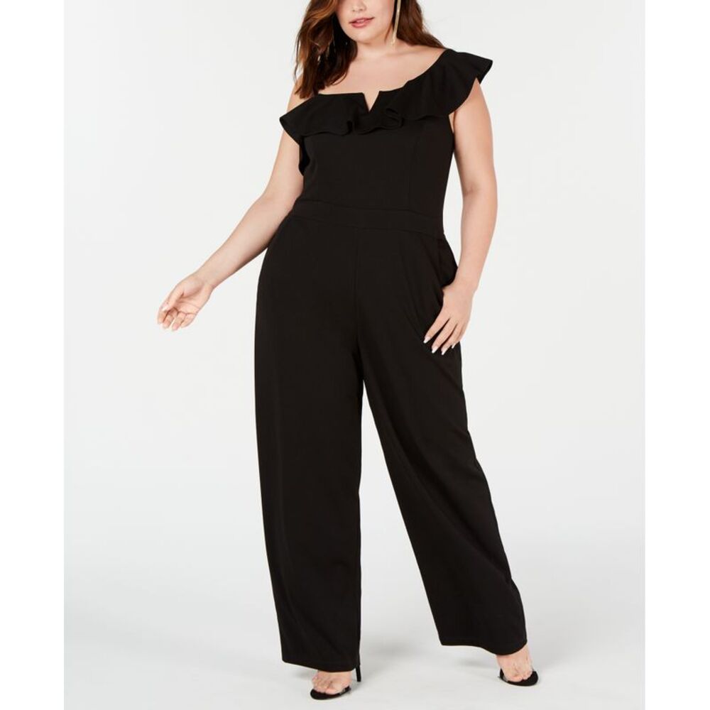 Teeze Me Plus Size One Shoulder Ruffle Jumpsuit